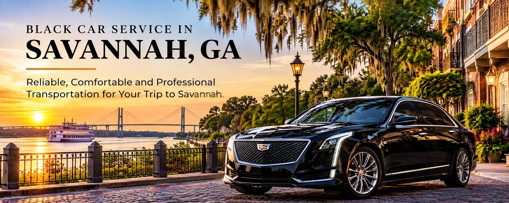Black car chauffeur service vehicle in Savannah, GA